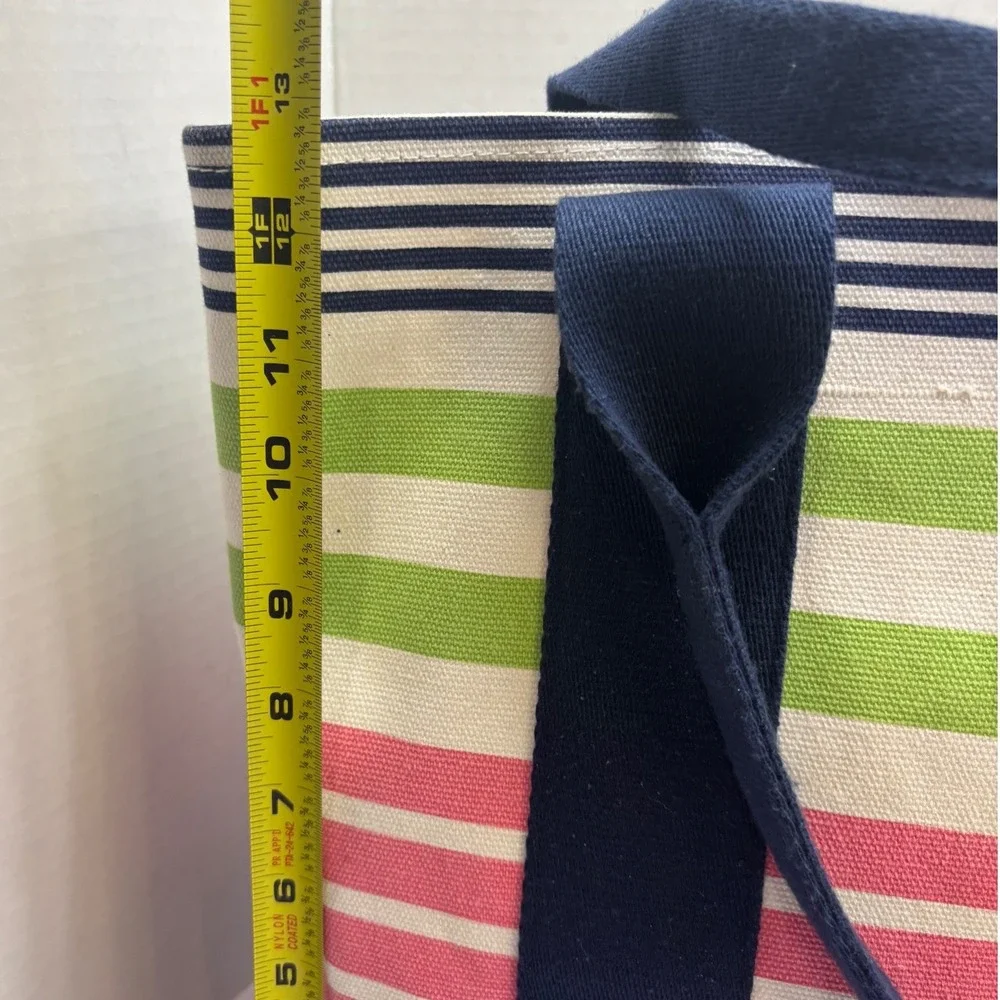 Pottery Barn Kids Canvas Tote Bag Striped Pink Green‎ Navy Blue Beach Toy Bag